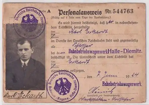 Personalausweis Deutsche Reichsbahn Bahnbetriebswerk Halle-Diemitz 1924 (55075)