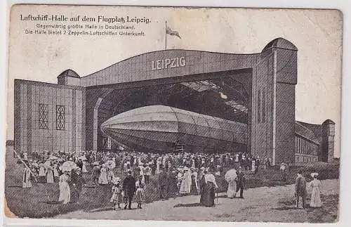 89969 Ak Luftschiff-Halle auf dem Flugplatz Leipzig 1913