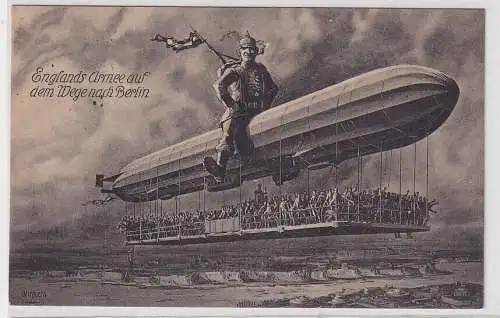 97191 Ak Militär Humor Zeppelin Englands Armee auf dem Weg nach Berlin 1915