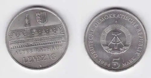 DDR Gedenk Münze 5 Mark Leipzig altes Rathaus 1984 Stempelglanz (140613)