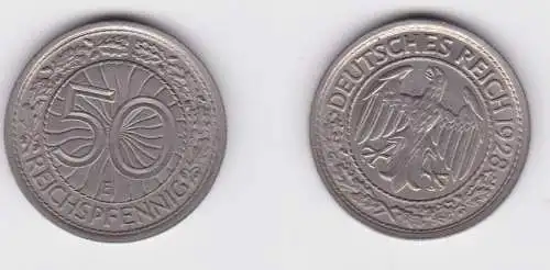50 Pfennig Nickel Münze Weimarer Republik 1928 E ss+ (161270)