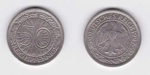 50 Pfennig Nickel Münze Weimarer Republik 1927 A ss+ (161483)