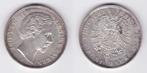 5 Mark Silbermünze Bayern König Ludwig II 1876 D Jäger 42 vz  (162631)
