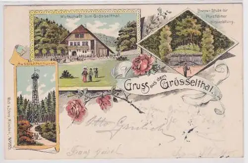 37343 Ak Lithographie Gruß aus dem Grösselthal Gastwirtschaft usw. 1904
