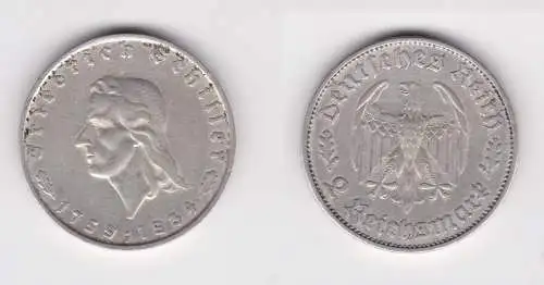 2 Mark Silber Münze Friedrich von Schiller 1934 F ss+ (100951)