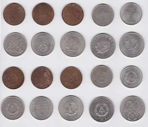 10 x DDR Gedenk Münzen 5, 10 und 20 Mark Pieck Mann Grotewohl Thälmann (137599)