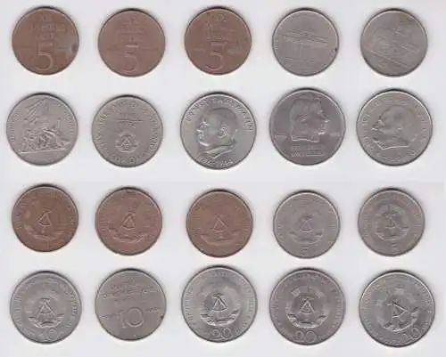 10 x DDR Gedenk Münzen 5, 10 und 20 Mark Pieck Schiller Thälmann Meißen (138874)