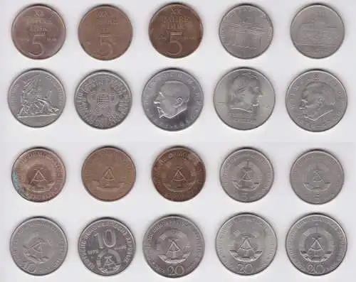 10 x DDR Gedenk Münzen 5, 10 und 20 Mark Pieck Mann Schiller Meißen (134147)