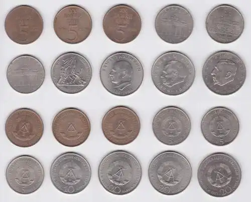 10 x DDR Gedenk Münzen 5, 10 und 20 Mark Pieck Mann Thälmann Buchenwald (129179)