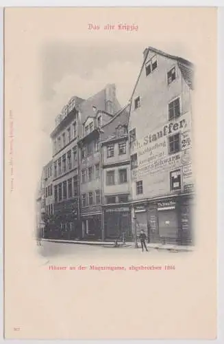 83594 Ak Das alte Leipzig - Häuser an d. Magazingasse, Buchhandlung Th. Stauffen