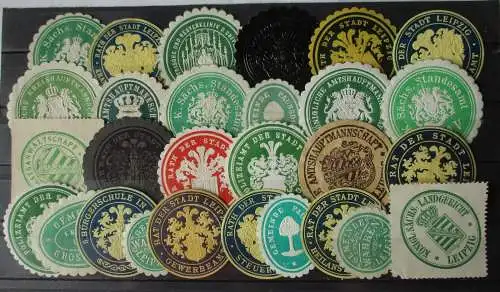 28 seltene Vignetten Siegelmarken Leipzig und Umgebung um 1910 (139237)