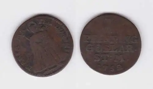 1 Pfennig Kupfer Münze Reichsstadt Goslar 1752 s/ss (162235)