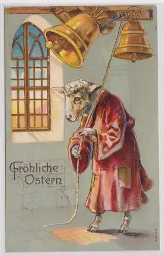 44116 Präge AK Fröhliche Ostern Schaf läutet Osterglocke 1906