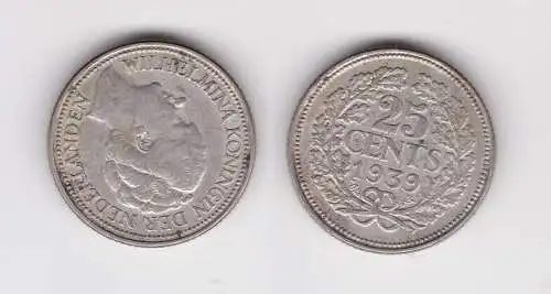 25 Cents Silber Münze Niederlande 1939 f.vz (160504)