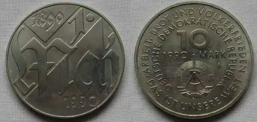 DDR Gedenk Münze 10 Mark 100.Jahre 1.Mai Feiertag 1990 Stempelglanz (102916)