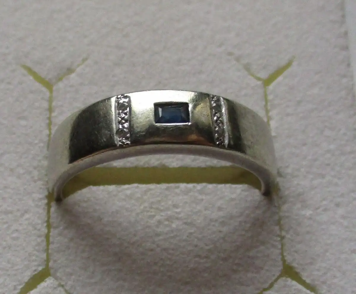 eleganter 333er Gold Weißgold Ring mit Saphir und klarem Edelstein (106974) 0
