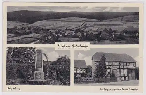 903068 Mehrbild  Ak Gruß aus Portenhagen Kriegerdenkmal, Krug zum grünen Kranze