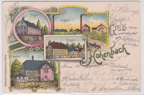 902092 Ak Lithographie Gruss aus Hohenbach Ziegelei, Rittergut usw. 1918