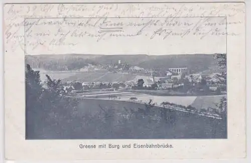 902561 Feldpost Ak Greene mit Burg und Eisenbahnbrücke 1915