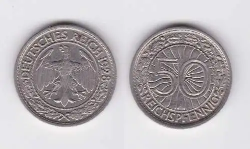 50 Pfennig Nickel Münze Weimarer Republik 1928 A ss+ (154009)
