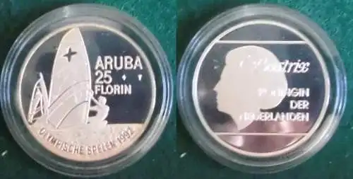 25 Florin Silber Münze Aruba Olympiade Barcelona 1992 Segler (120042)