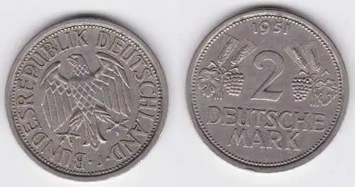 2 Mark Nickel Münze BRD Trauben und Ähren 1951 J (120398)