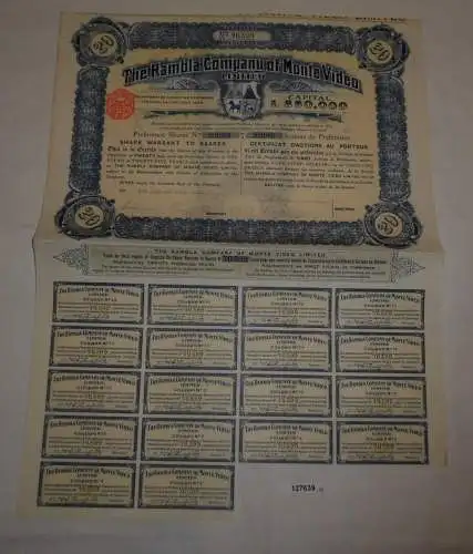 20 Aktien à 1 Pfund 25 Franc The Rambla Company of Monte Video 1908 (127639)