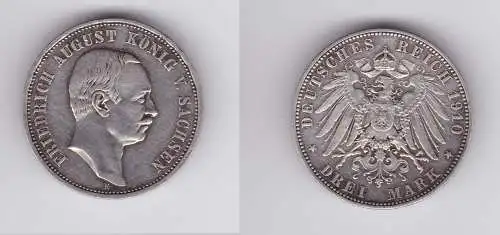 3 Mark Silbermünze Sachsen König Friedrich August 1910 Jäger 135 (119670)