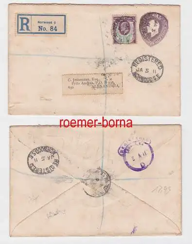 82546 seltener Einschreiben Brief Großbritannien nach Alexandria Ägypten 1911