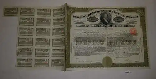 Aktie 4 zu 200 Peso Ferrocarriles Nacionales de México New York 1909 (126712)
