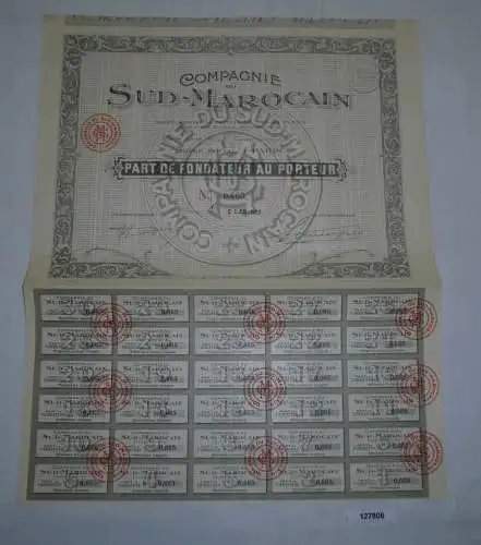 500 Francs Aktie Compagnie du Sud-Marocain Paris 21. Juli 1923 (127806)