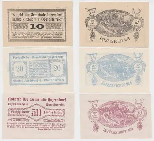 10, 20 und 50 Heller Banknote Inzersdorf Bezirk Kirchdorf (131509)