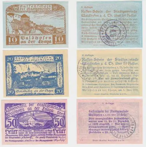 10,20 und 50 Heller Banknoten Notgeld Waidhofen an der Thaya 1920 (154669)