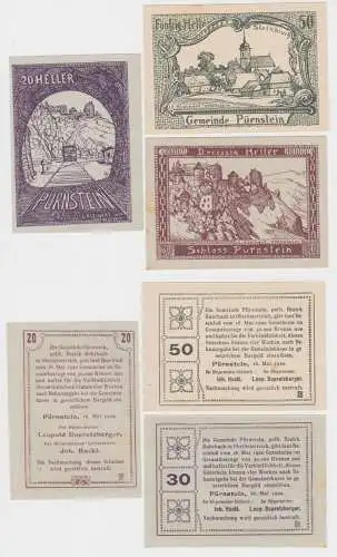 20, 30 und 50 Heller Banknoten Notgeld Pürnstein 16.05.1920 (154540)