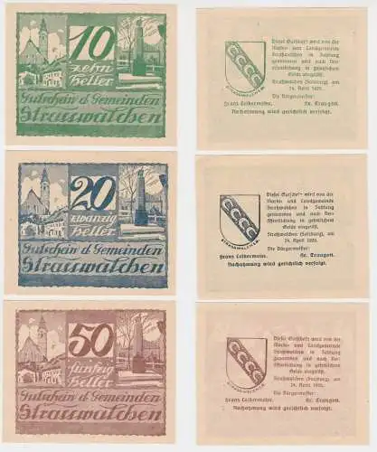 10, 20 und 50 Heller Banknoten Notgeld Gemeinden Strasswalchen 1920 (154796)