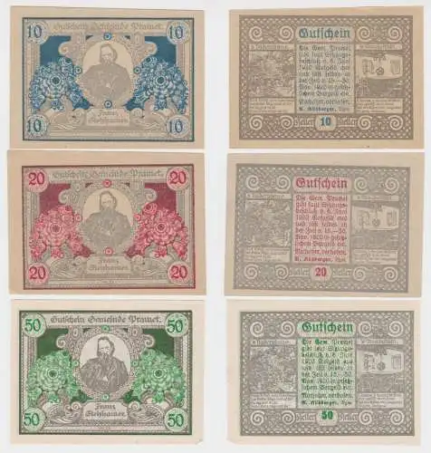 10, 20 und 50 Heller Banknoten Notgeld Prämet  (154625)