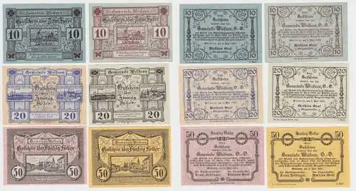 je 2 x 10, 20 und 50 Heller Banknoten Notgeld Gemeinde Weibern 1920 (154657)