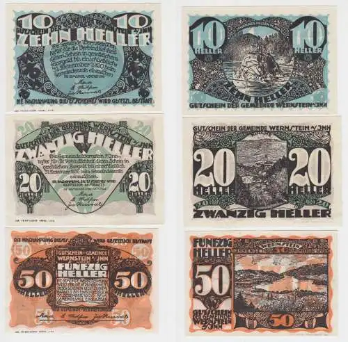 10,20 und 50 Heller Banknoten Notgeld Gemeinde Wernstein Inn 1920 (154649)