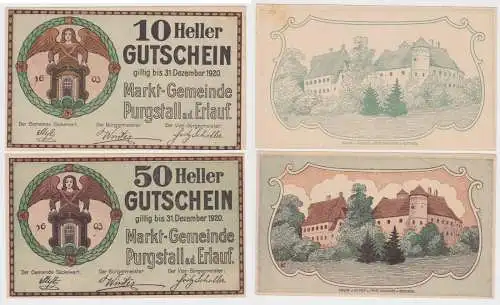 10 & 50 Heller Banknoten Notgeld Marktgemeinde Purgstall a. Erlauf 1920 (154533)