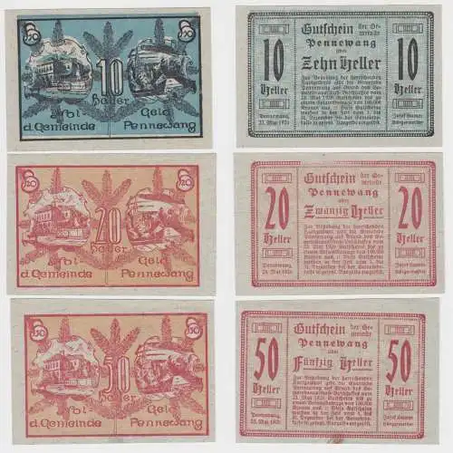 10,20 und 50 Heller Banknoten Notgeld Gemeinde Pennewang 1920 (154493)