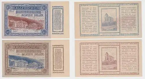2 x 80 Heller Banknoten Notgeld Gemeinde Hinterbrühl 1920 (154616)