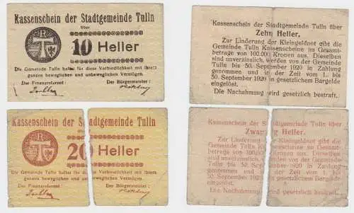 10 & 20 Heller Banknoten Notgeld Stadtgemeinde Tulln 1920 (154556)
