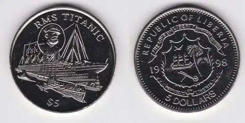5 Dollar Nickel Münze Liberia 1998 RMS Titanic (154368)