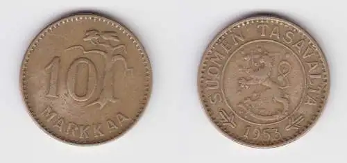 10 Markkaa Messing Münze Finnland 1953 ss (154569)