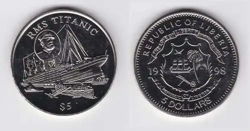 5 Dollar Nickel Münze Liberia 1998 RMS Titanic (154477)