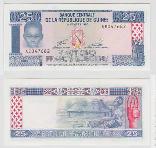 25 Francs Banknote Bank of Guinea 1985 kassenfrisch UNC (129956)