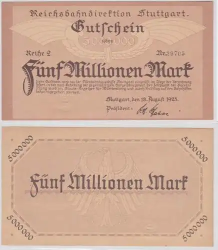 5 Million Mark Banknote Reichsbahndirektion Stuttgart 18.08.1923 (154204)