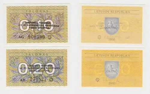 0,10  und 0,20 Talonas Banknote Litauen 1991 bankfrisch UNC (137201)
