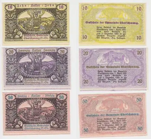 3 Banknoten 10 bis 50 Heller Notgeld Gemeinde Eberschwang (154059)