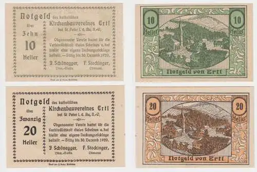 2 Banknoten 10 und 20 Heller Notgeld Kirchenverein Ertl bei St. Peter (149334)